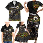 Custom Panthers Family Matching Short Sleeve Bodycon Dress and Hawaiian Shirt Warrior Mascot With Aboriginal Indigenous