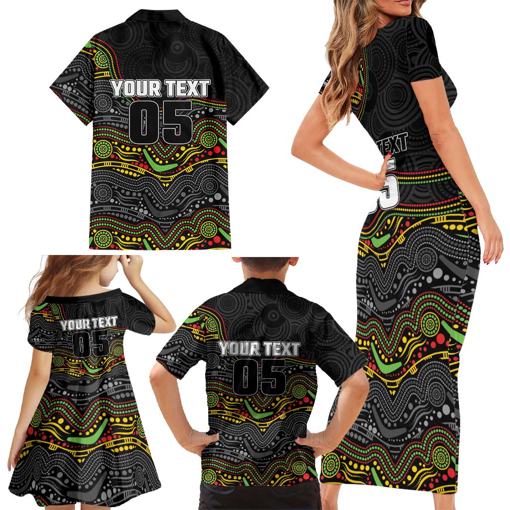 Custom Panthers Family Matching Short Sleeve Bodycon Dress and Hawaiian Shirt Warrior Mascot With Aboriginal Indigenous