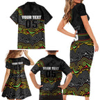 Custom Panthers Family Matching Short Sleeve Bodycon Dress and Hawaiian Shirt Warrior Mascot With Aboriginal Indigenous