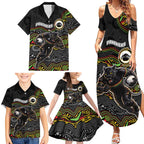 Custom Panthers Family Matching Summer Maxi Dress and Hawaiian Shirt Warrior Mascot With Aboriginal Indigenous