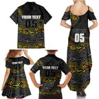 Custom Panthers Family Matching Summer Maxi Dress and Hawaiian Shirt Warrior Mascot With Aboriginal Indigenous