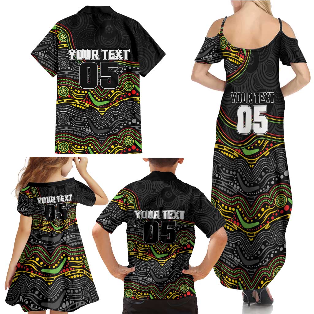 Custom Panthers Family Matching Summer Maxi Dress and Hawaiian Shirt Warrior Mascot With Aboriginal Indigenous
