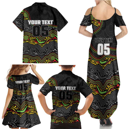Custom Panthers Family Matching Summer Maxi Dress and Hawaiian Shirt Warrior Mascot With Aboriginal Indigenous