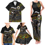 Custom Panthers Family Matching Tank Maxi Dress and Hawaiian Shirt Warrior Mascot With Aboriginal Indigenous