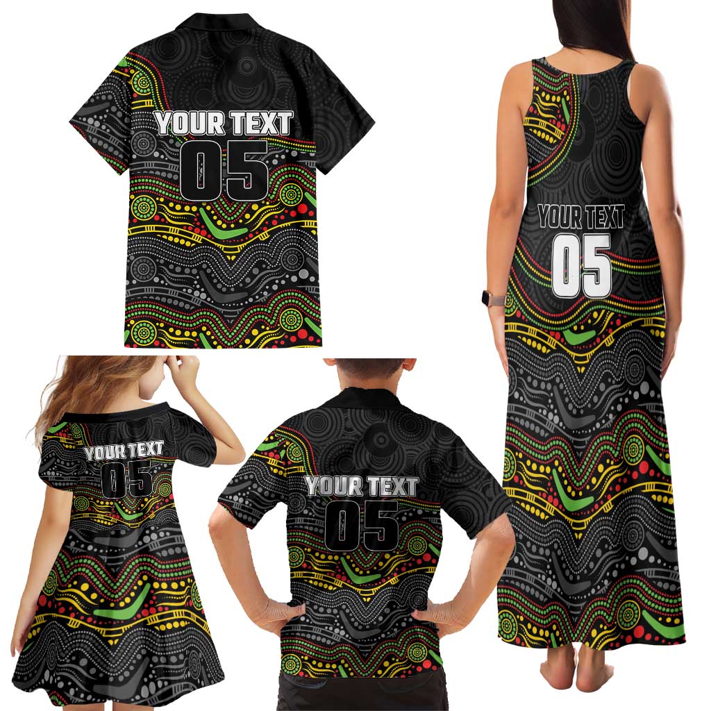 Custom Panthers Family Matching Tank Maxi Dress and Hawaiian Shirt Warrior Mascot With Aboriginal Indigenous