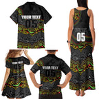 Custom Panthers Family Matching Tank Maxi Dress and Hawaiian Shirt Warrior Mascot With Aboriginal Indigenous
