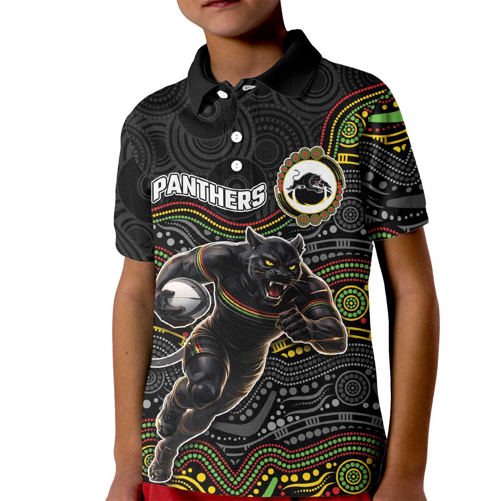 Custom Panthers Kid Polo Shirt Warrior Mascot With Aboriginal Indigenous