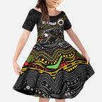 Custom Panthers Kid Short Sleeve Dress Warrior Mascot With Aboriginal Indigenous