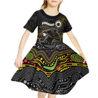 Custom Panthers Kid Short Sleeve Dress Warrior Mascot With Aboriginal Indigenous