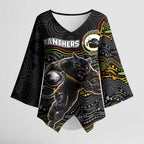 Custom Panthers Kimono Sleeve Blouse Warrior Mascot With Aboriginal Indigenous