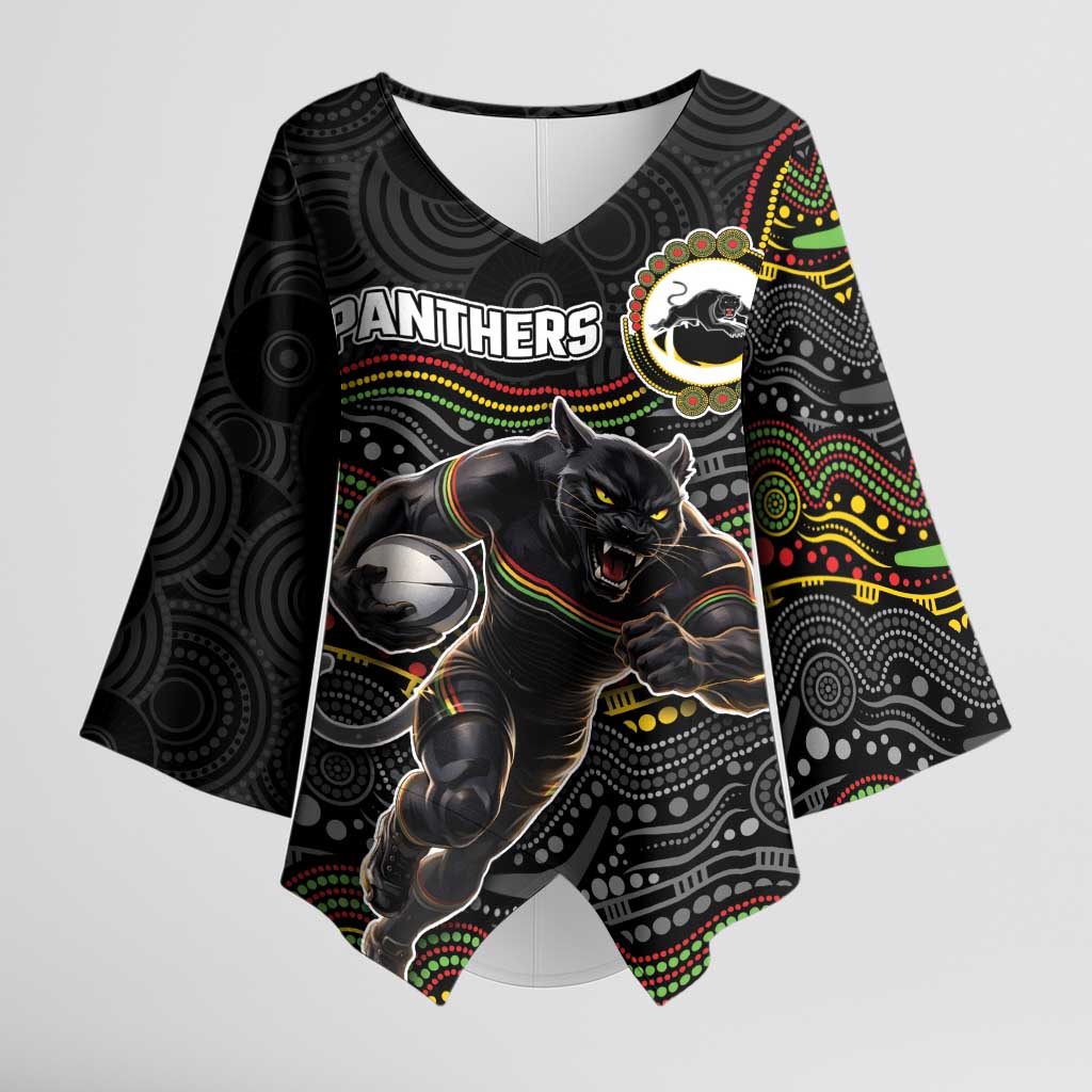 Custom Panthers Kimono Sleeve Blouse Warrior Mascot With Aboriginal Indigenous