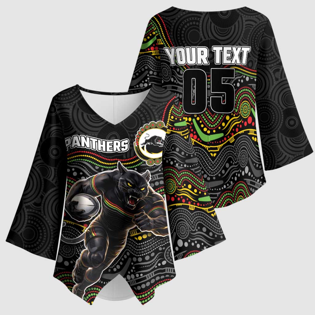 Custom Panthers Kimono Sleeve Blouse Warrior Mascot With Aboriginal Indigenous