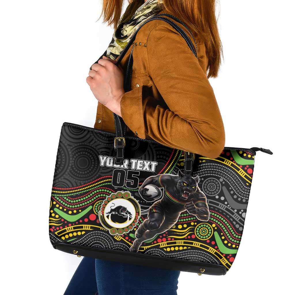 Custom Panthers Leather Tote Bag Warrior Mascot With Aboriginal Indigenous