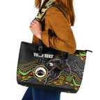 Custom Panthers Leather Tote Bag Warrior Mascot With Aboriginal Indigenous