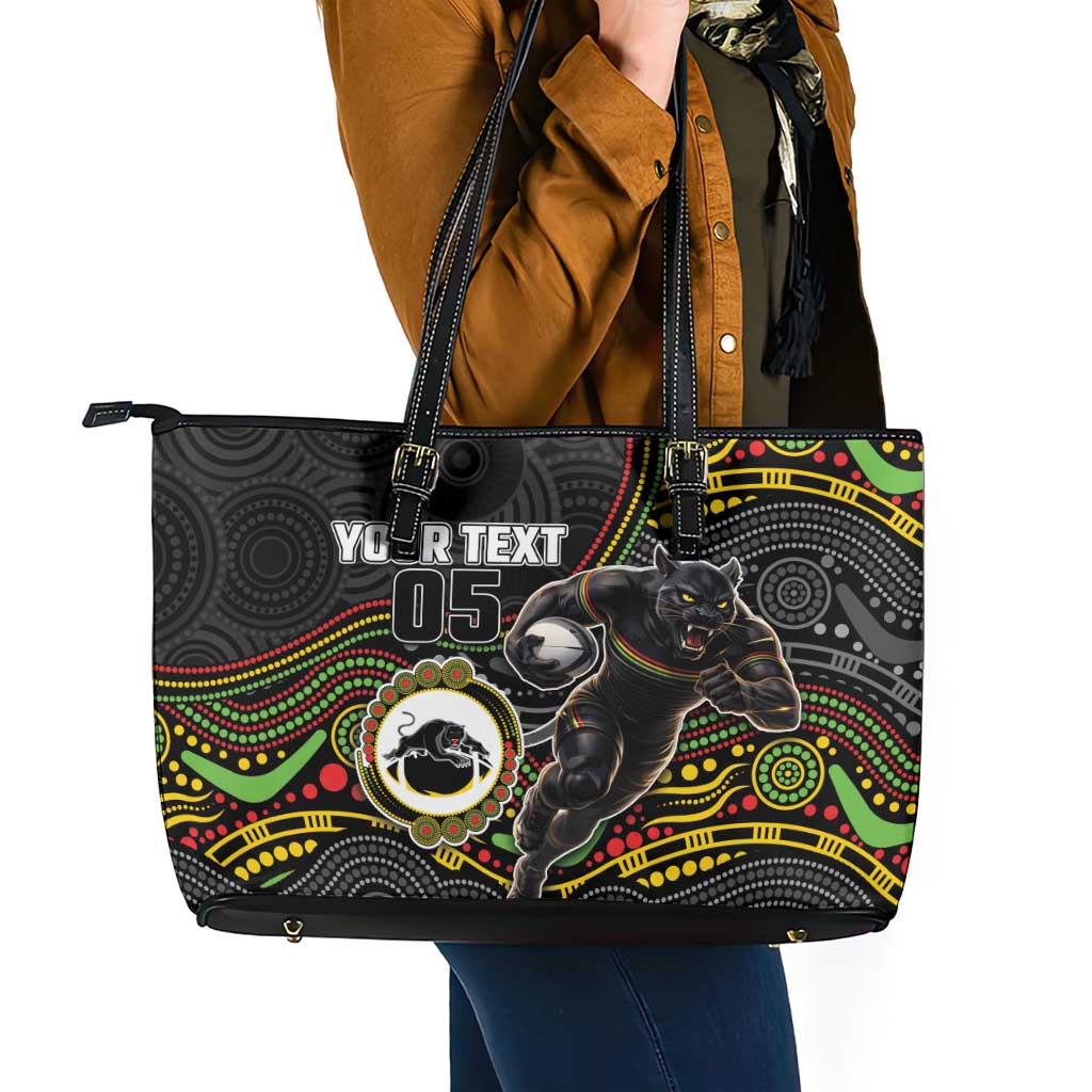 Custom Panthers Leather Tote Bag Warrior Mascot With Aboriginal Indigenous