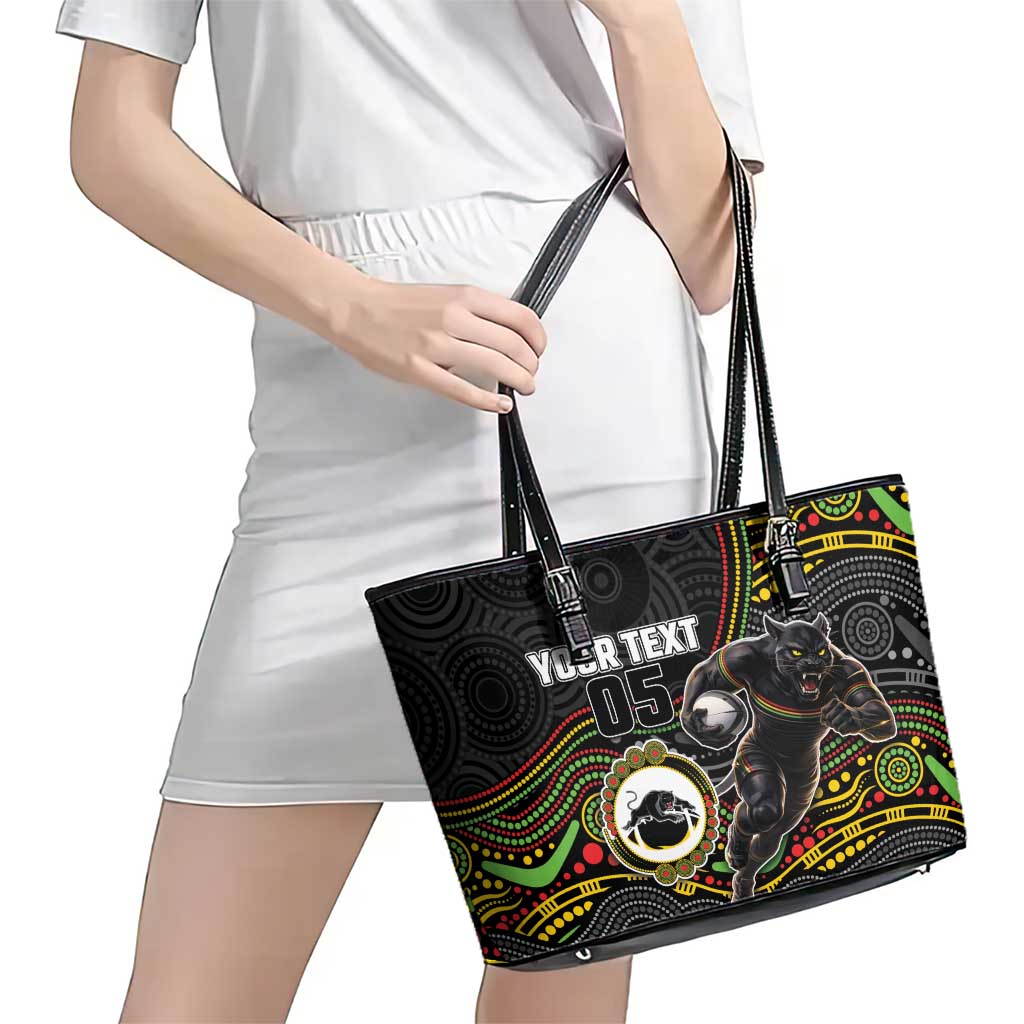 Custom Panthers Leather Tote Bag Warrior Mascot With Aboriginal Indigenous