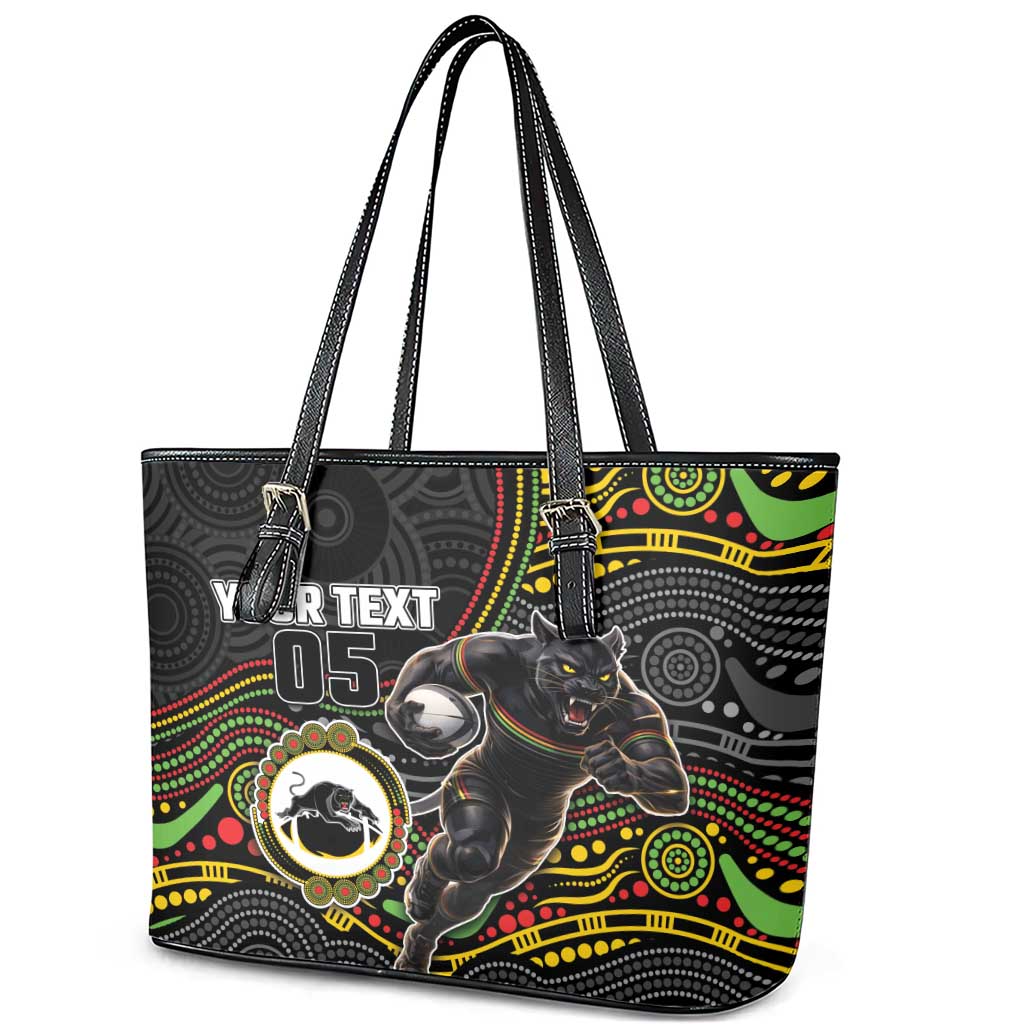 Custom Panthers Leather Tote Bag Warrior Mascot With Aboriginal Indigenous
