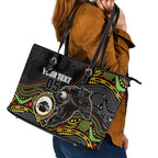 Custom Panthers Leather Tote Bag Warrior Mascot With Aboriginal Indigenous