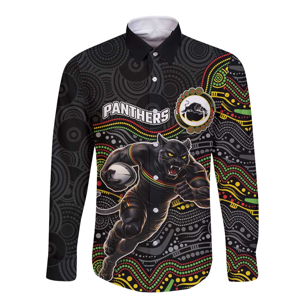 Custom Panthers Long Sleeve Button Shirt Warrior Mascot With Aboriginal Indigenous