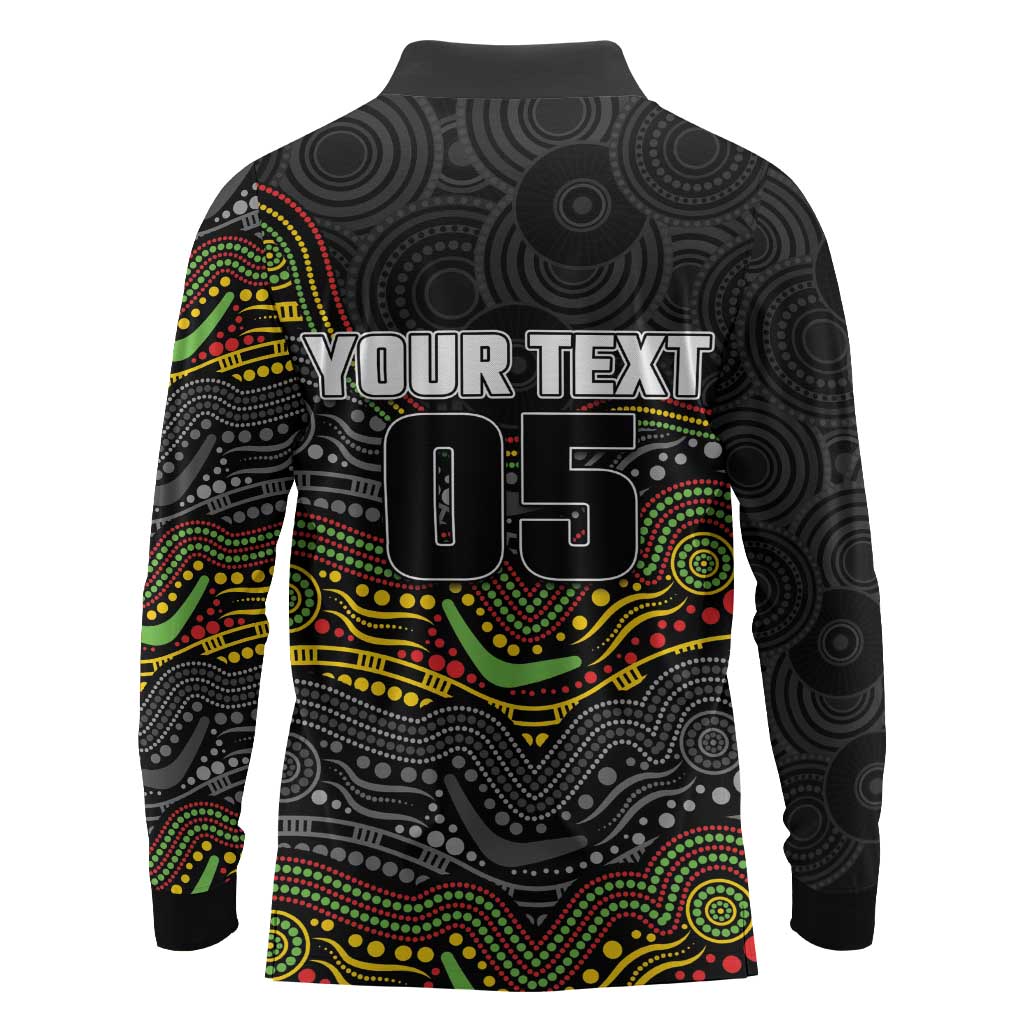 Custom Panthers Long Sleeve Polo Shirt Warrior Mascot With Aboriginal Indigenous