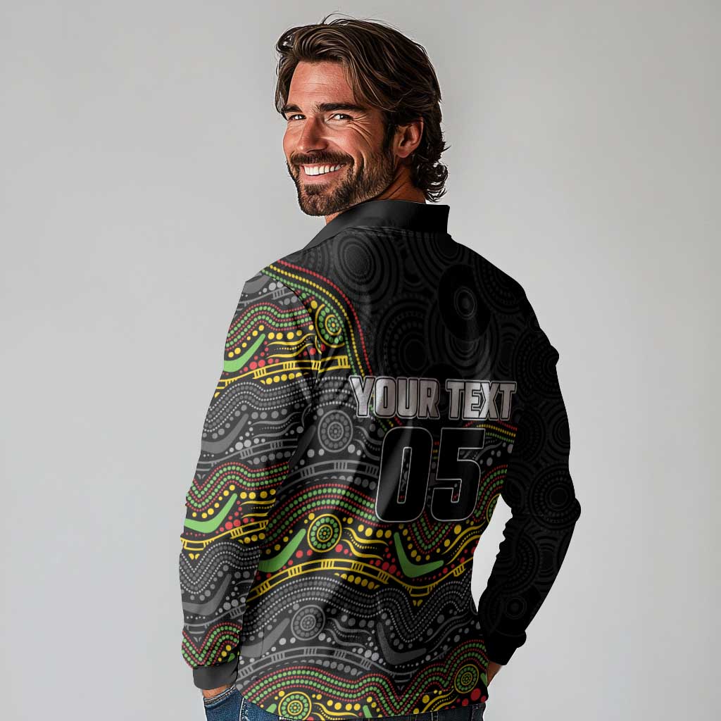 Custom Panthers Long Sleeve Polo Shirt Warrior Mascot With Aboriginal Indigenous