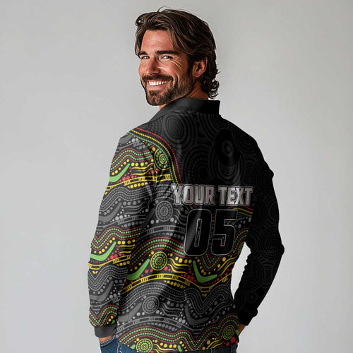Custom Panthers Long Sleeve Polo Shirt Warrior Mascot With Aboriginal Indigenous