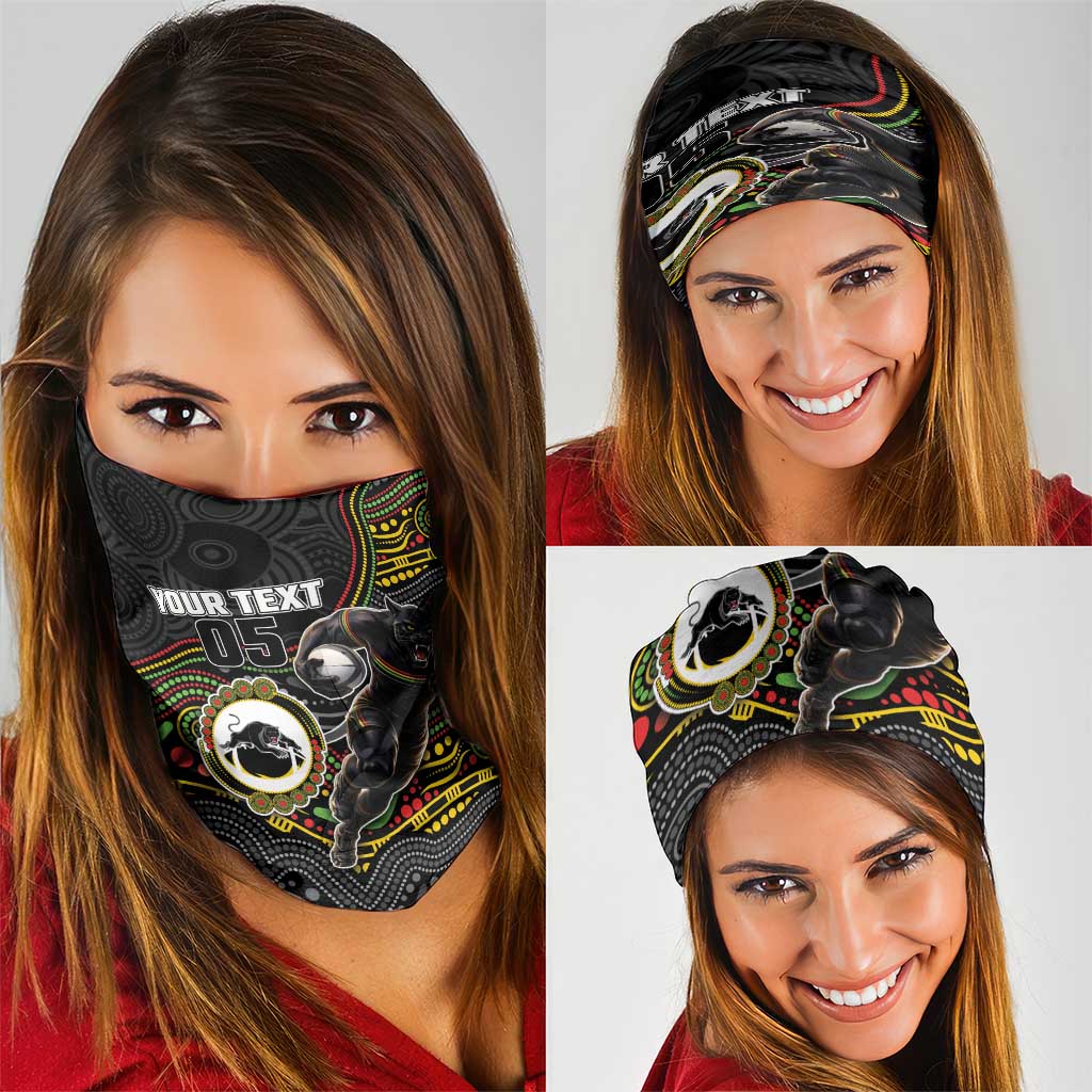 Custom Panthers Neck Gaiter Warrior Mascot With Aboriginal Indigenous