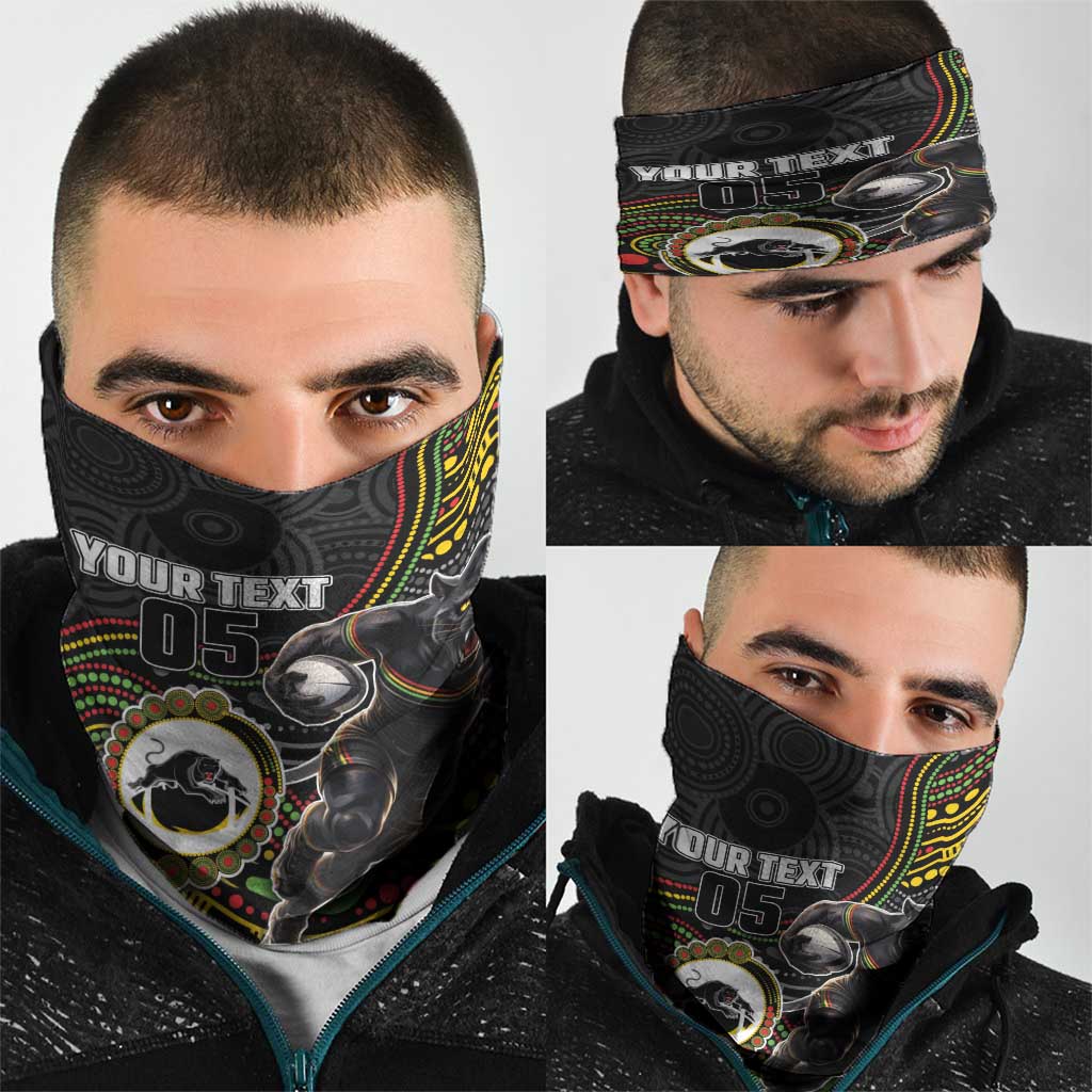 Custom Panthers Neck Gaiter Warrior Mascot With Aboriginal Indigenous