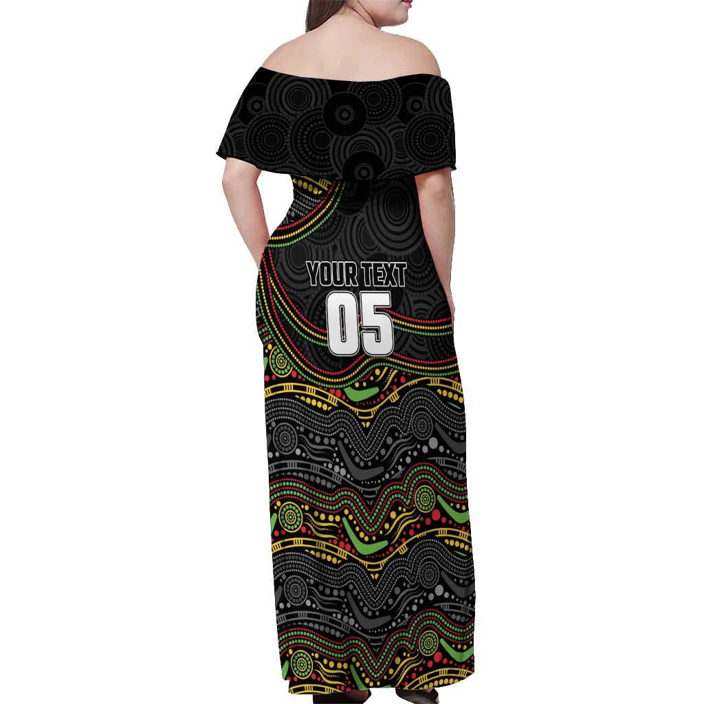 Custom Panthers Off Shoulder Maxi Dress Warrior Mascot With Aboriginal Indigenous