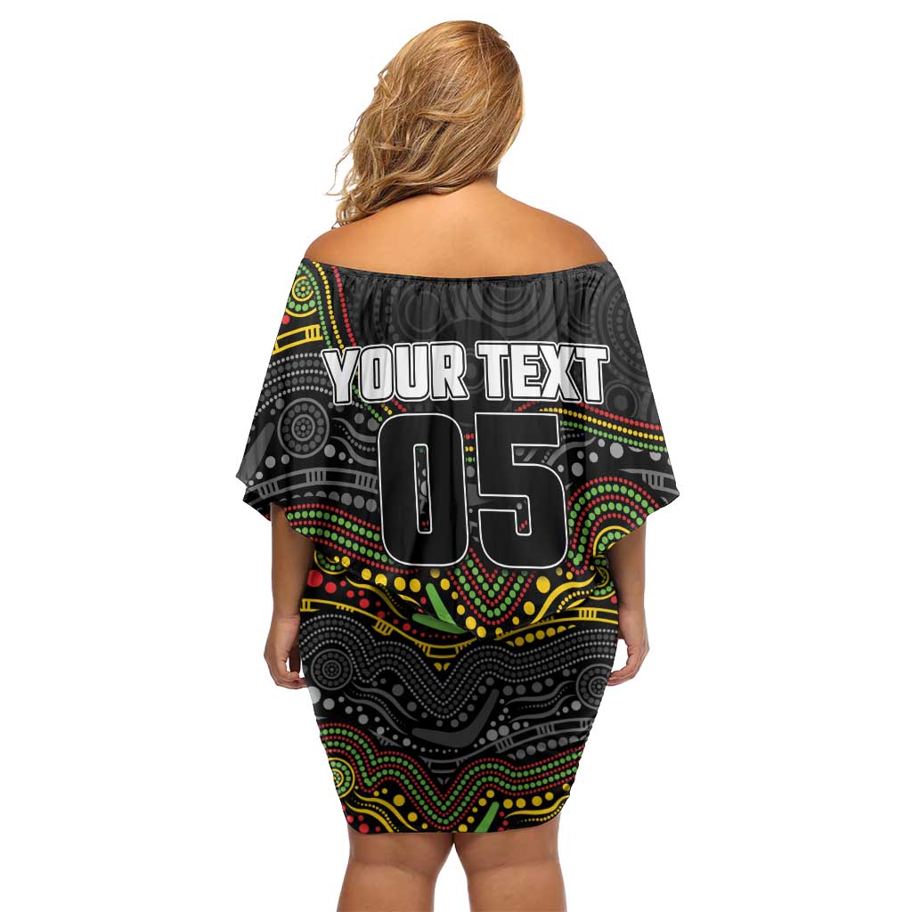 Custom Panthers Off Shoulder Short Dress Warrior Mascot With Aboriginal Indigenous