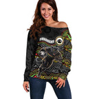 Custom Panthers Off Shoulder Sweater Warrior Mascot With Aboriginal Indigenous