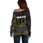 Custom Panthers Off Shoulder Sweater Warrior Mascot With Aboriginal Indigenous