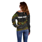 Custom Panthers Off Shoulder Sweater Warrior Mascot With Aboriginal Indigenous