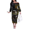 Custom Panthers Off The Shoulder Long Sleeve Dress Warrior Mascot With Aboriginal Indigenous