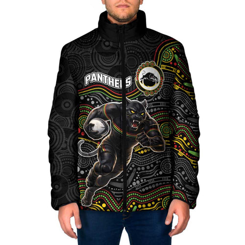 Custom Panthers Padded Jacket Warrior Mascot With Aboriginal Indigenous