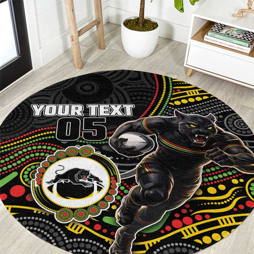 Custom Panthers Round Carpet Warrior Mascot With Aboriginal Indigenous