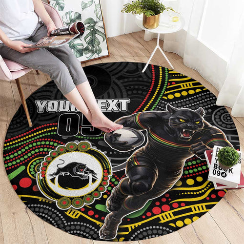 Custom Panthers Round Carpet Warrior Mascot With Aboriginal Indigenous