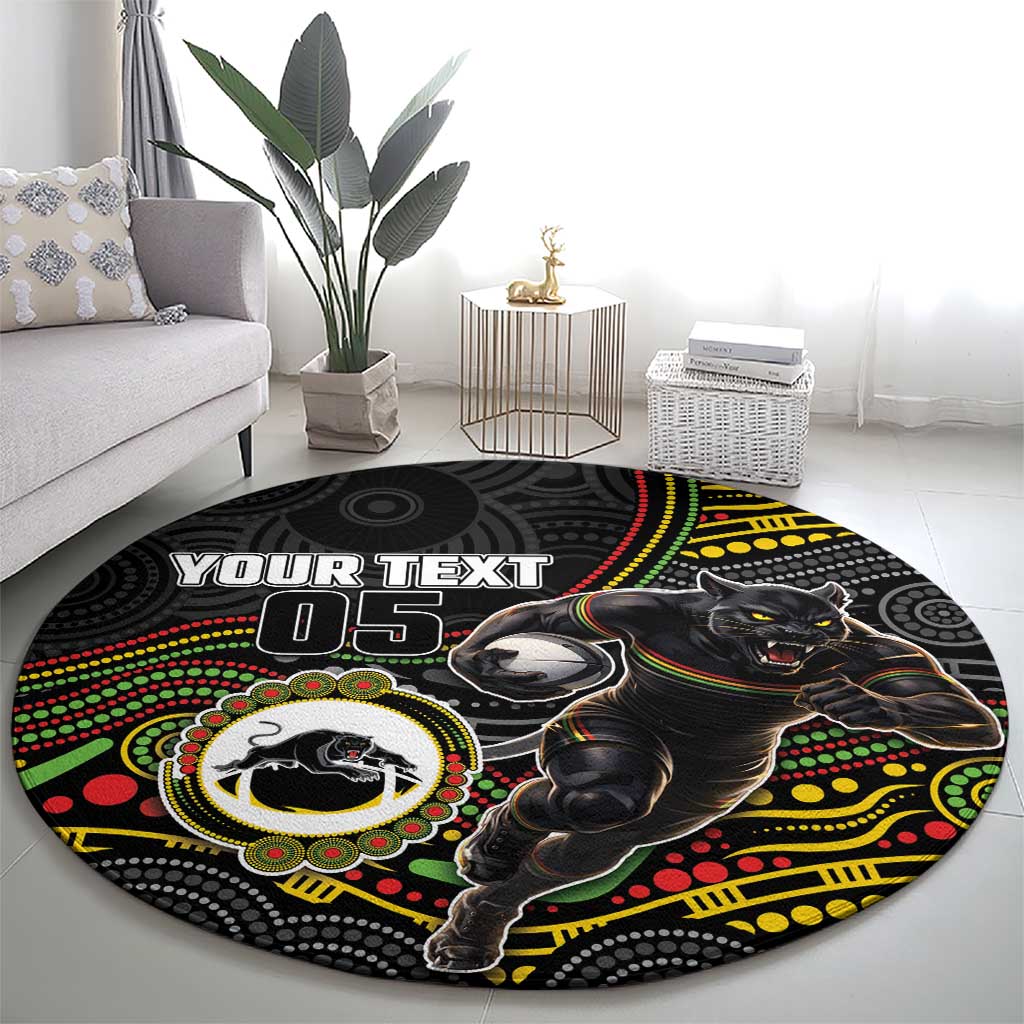 Custom Panthers Round Carpet Warrior Mascot With Aboriginal Indigenous