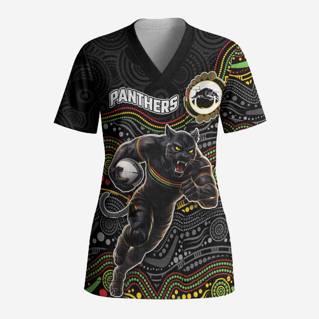 Custom Panthers Scrub Top Warrior Mascot With Aboriginal Indigenous