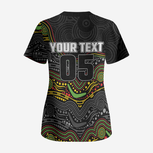 Custom Panthers Scrub Top Warrior Mascot With Aboriginal Indigenous
