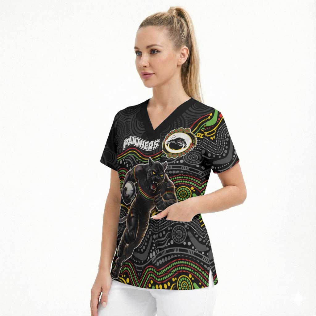 Custom Panthers Scrub Top Warrior Mascot With Aboriginal Indigenous