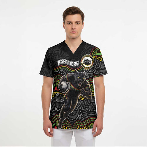 Custom Panthers Scrub Top Warrior Mascot With Aboriginal Indigenous