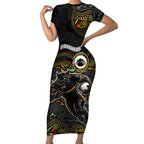 Custom Panthers Short Sleeve Bodycon Dress Warrior Mascot With Aboriginal Indigenous