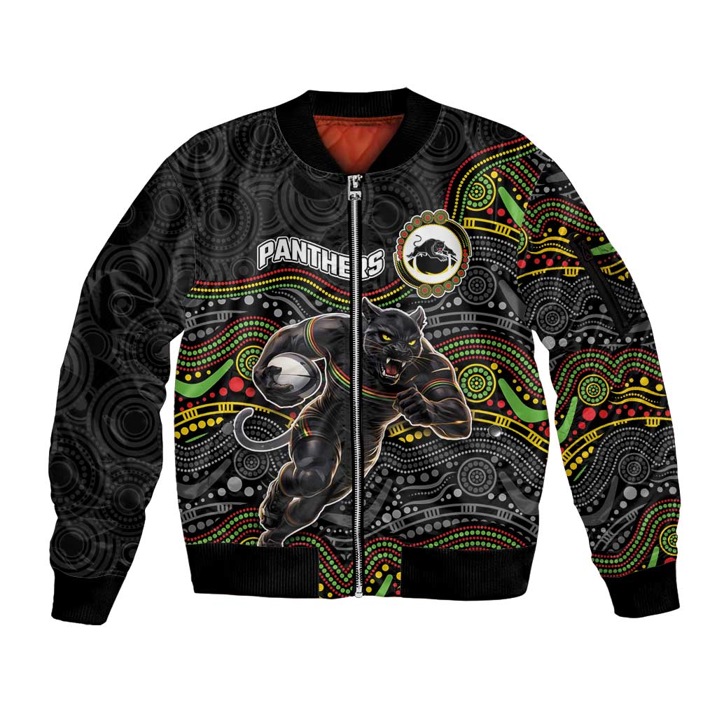 Custom Panthers Sleeve Zip Bomber Jacket Warrior Mascot With Aboriginal Indigenous