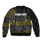 Custom Panthers Sleeve Zip Bomber Jacket Warrior Mascot With Aboriginal Indigenous