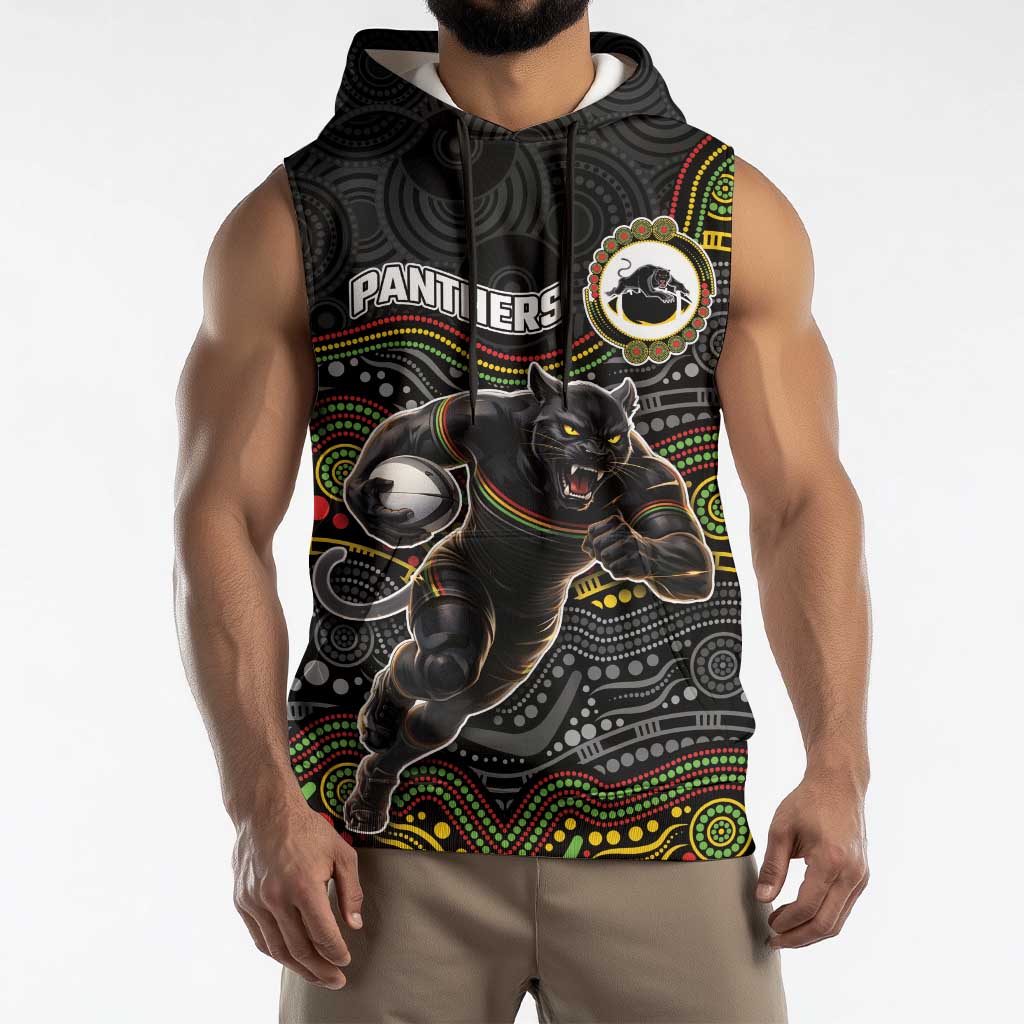 Custom Panthers Sleeveless Hoodie Warrior Mascot With Aboriginal Indigenous