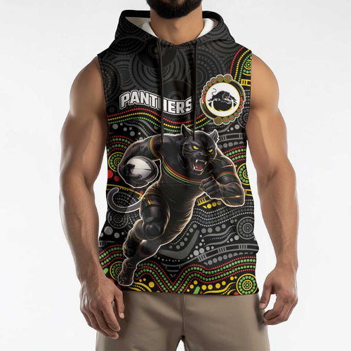 Custom Panthers Sleeveless Hoodie Warrior Mascot With Aboriginal Indigenous