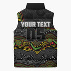 Custom Panthers Sleeveless Puffer Jacket Warrior Mascot With Aboriginal Indigenous