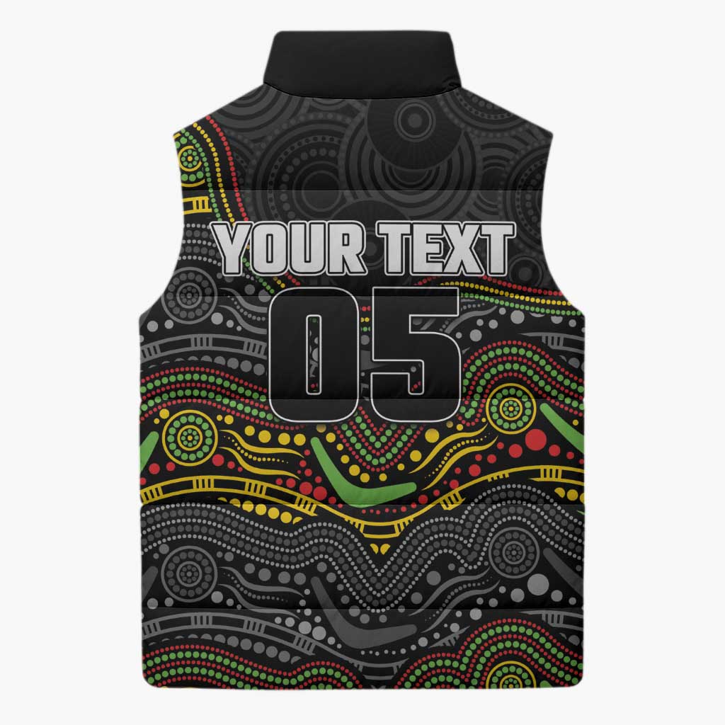Custom Panthers Sleeveless Puffer Jacket Warrior Mascot With Aboriginal Indigenous