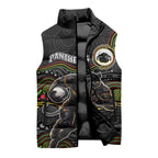 Custom Panthers Sleeveless Puffer Jacket Warrior Mascot With Aboriginal Indigenous